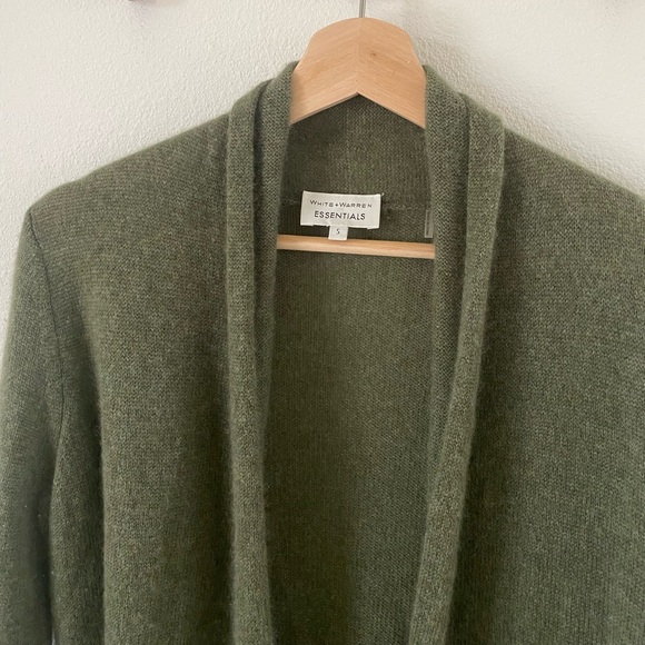 White + Warren Cashmere Long Sleeve Open Cardigan in Green size small - Picture 2 of 5